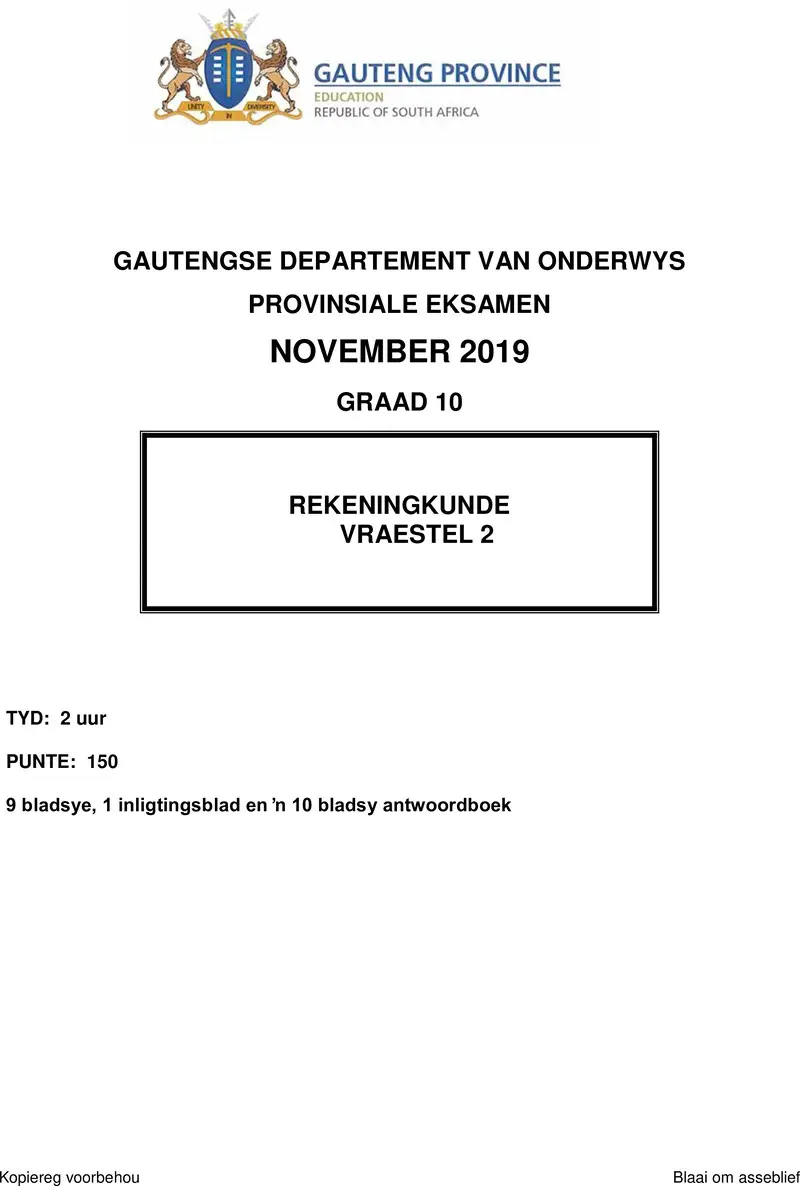 Grade 10 Accounting past paper 2019 – grade 10 provincial exam accounting p2 afr november 2019 qp
