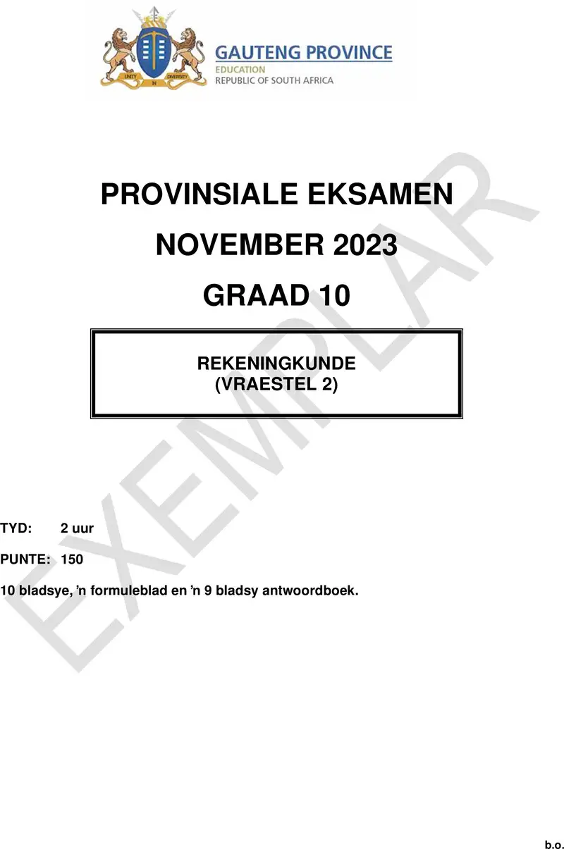 Grade 10 Accounting past paper 2023 – grade 10 provincial exam accounting p2 afr november 2023 qp