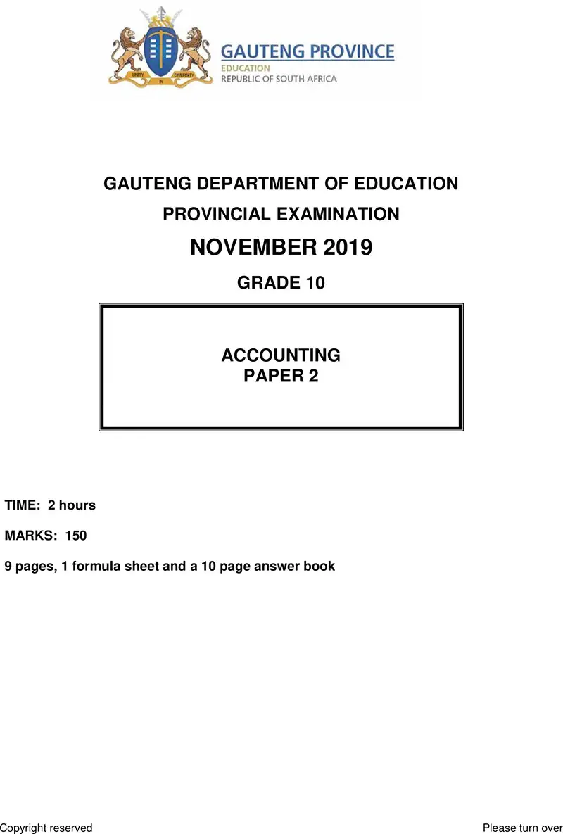 Grade 10 Accounting past paper 2019 – grade 10 provincial exam accounting p2 ng november 2019 qp