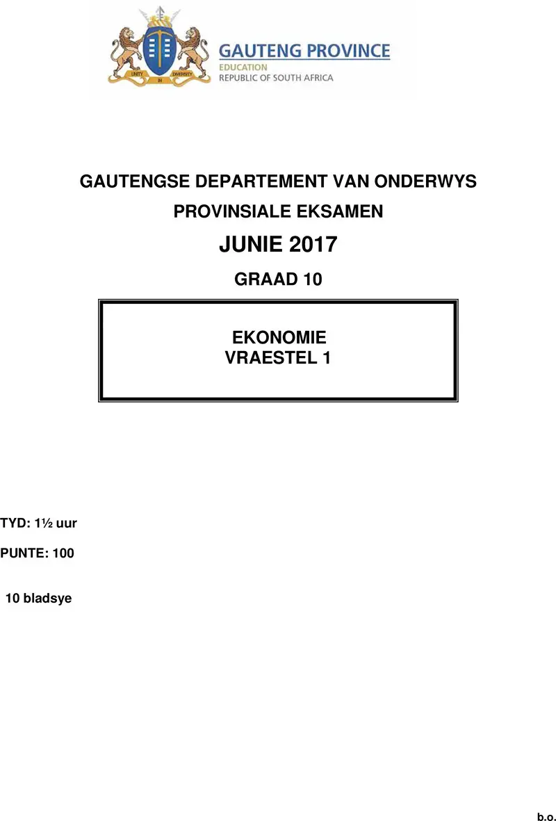 Grade 10 Economics past paper 2017 – grade 10 provincial exam economics p1 afr june 2017 qp