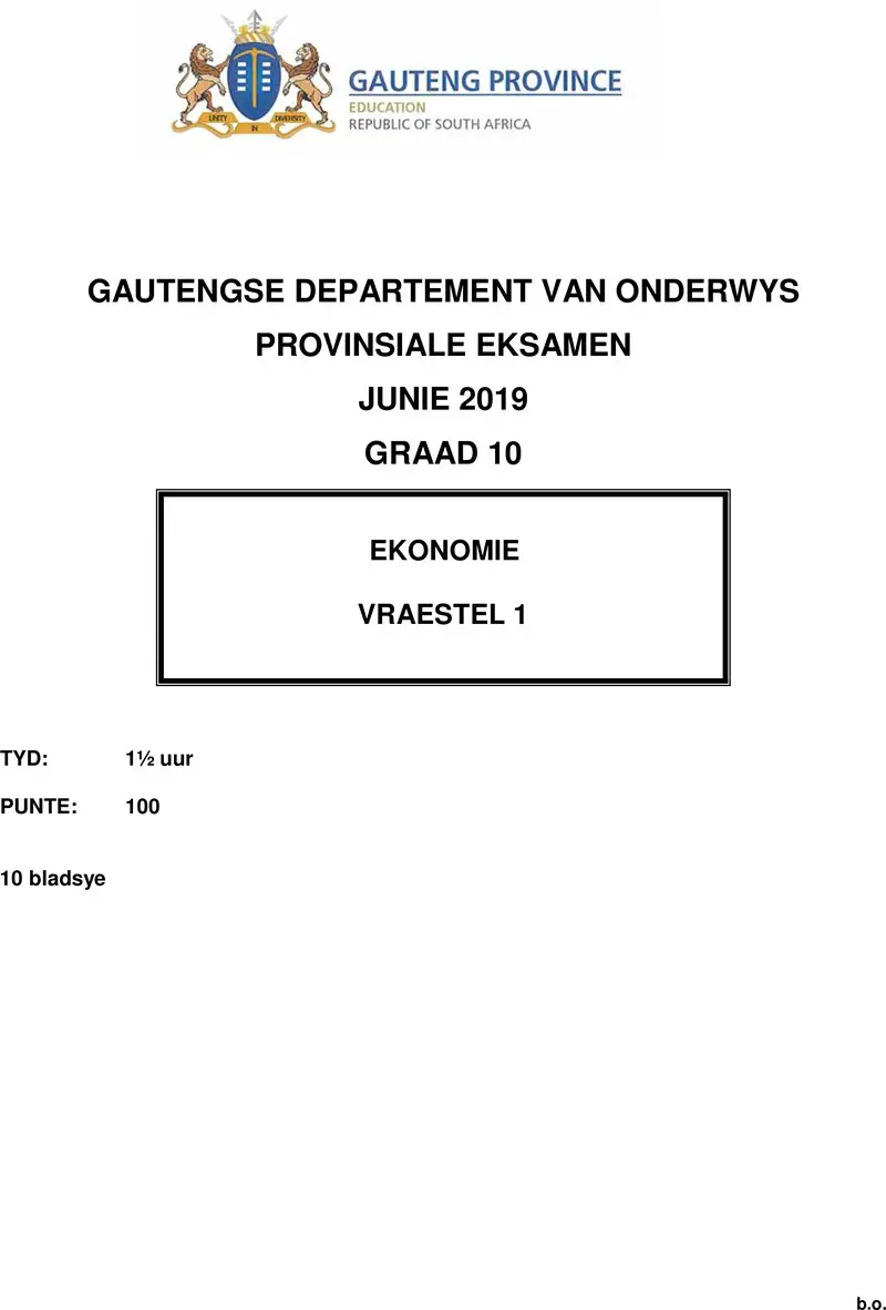 Grade 10 Economics past paper 2019 – grade 10 provincial exam economics p1 afr june 2019 qp