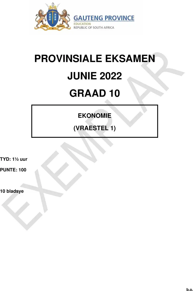 Grade 10 Economics past paper 2022 – grade 10 provincial exam economics p1 afr june 2022 qp