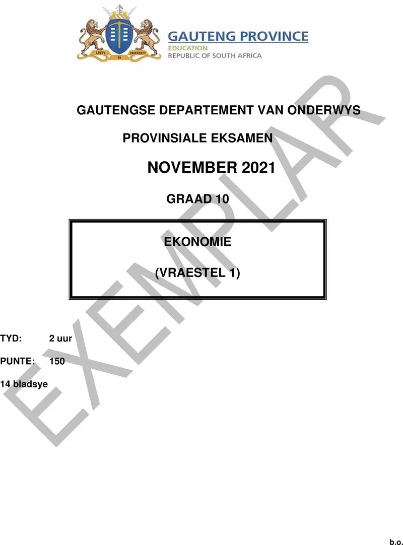 Grade 10 Economics past paper 2021 – grade 10 provincial exam economics p1 afr november 2021 qp