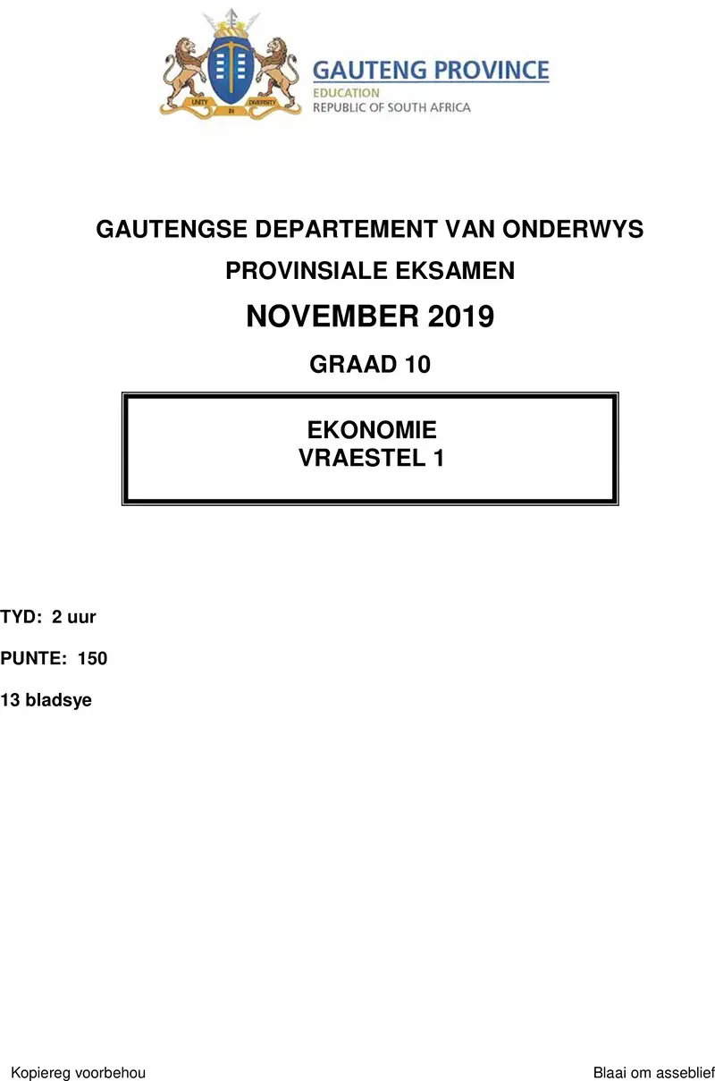 Grade 10 Economics past paper 2019 – grade 10 provincial exam economics p1 afr qp