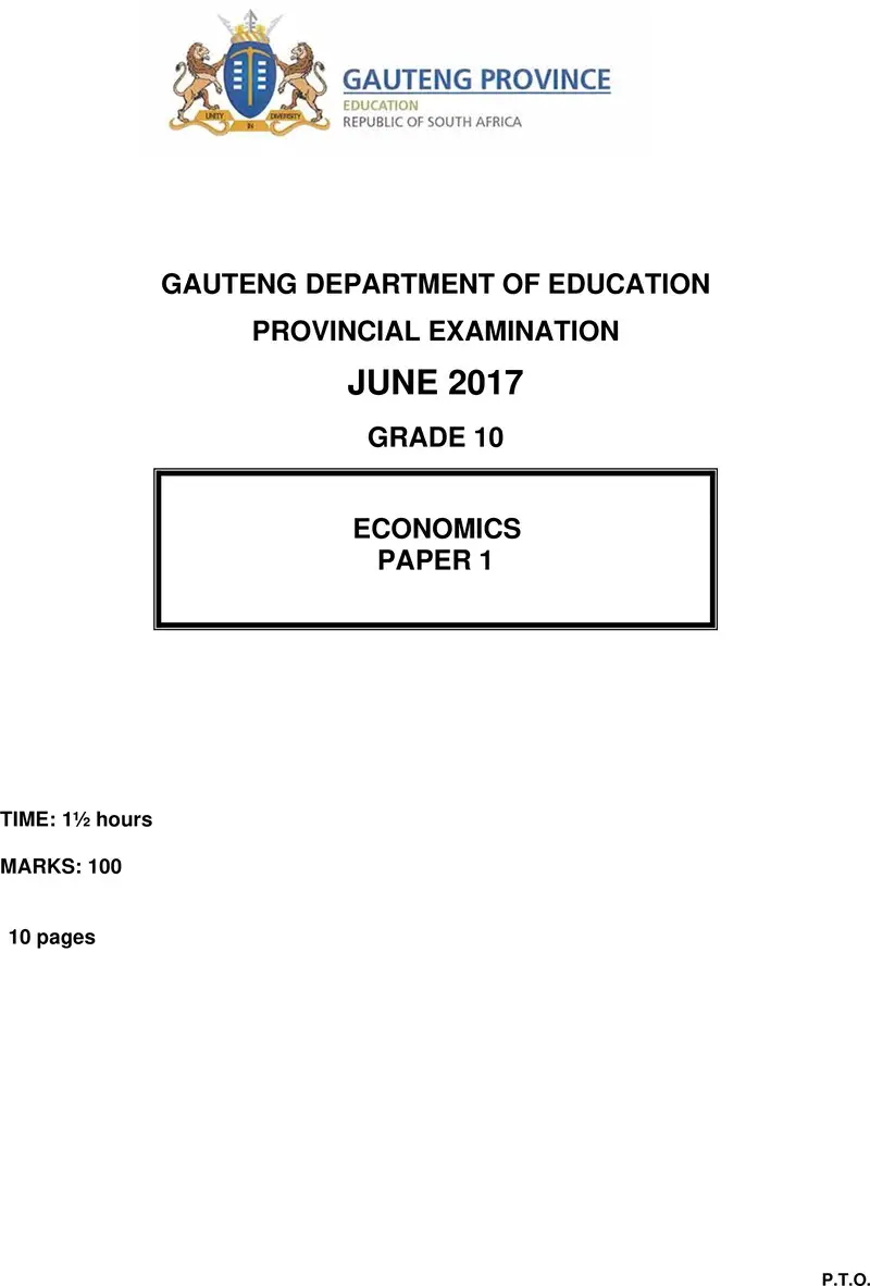 Grade 10 Economics past paper 2017 – grade 10 provincial exam economics p1 ng june 2017 qp