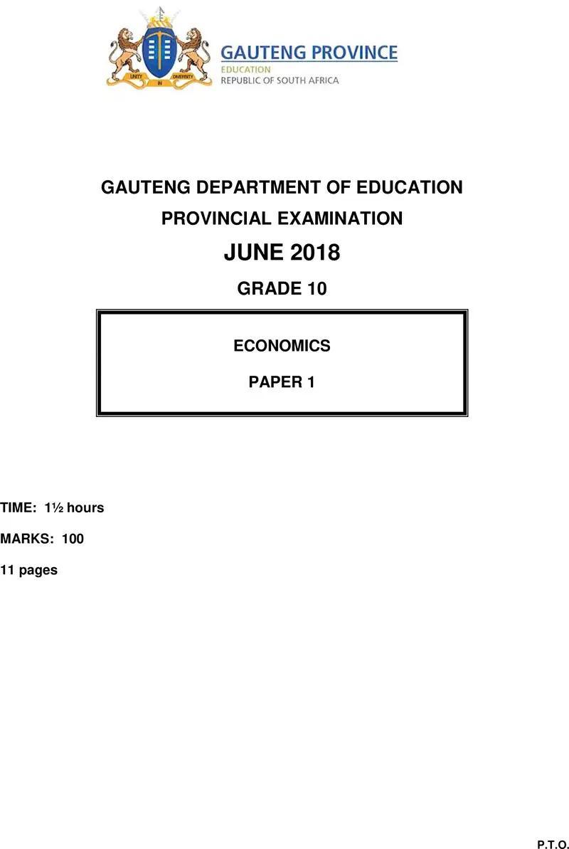 Grade 10 Economics past paper 2018 – grade 10 provincial exam economics p1 ng june 2018 qp