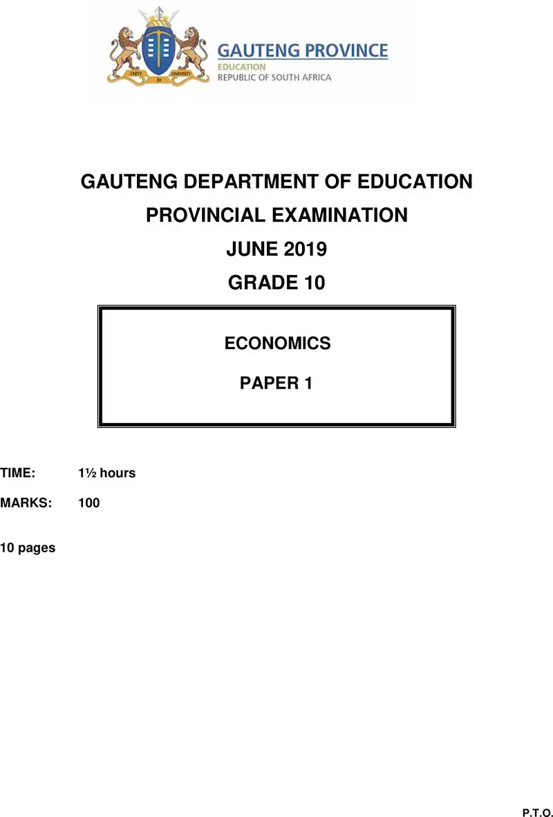 Grade 10 Economics past paper 2019 – grade 10 provincial exam economics p1 ng june 2019 qp
