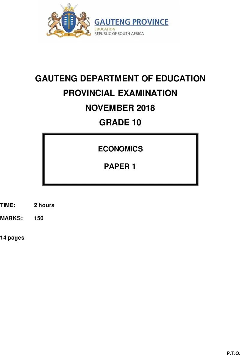 Grade 10 Economics past paper 2018 – grade 10 provincial exam economics p1 ng november 2018 qp