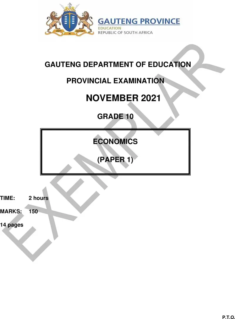 Grade 10 Economics past paper 2021 – grade 10 provincial exam economics p1 ng november 2021 qp
