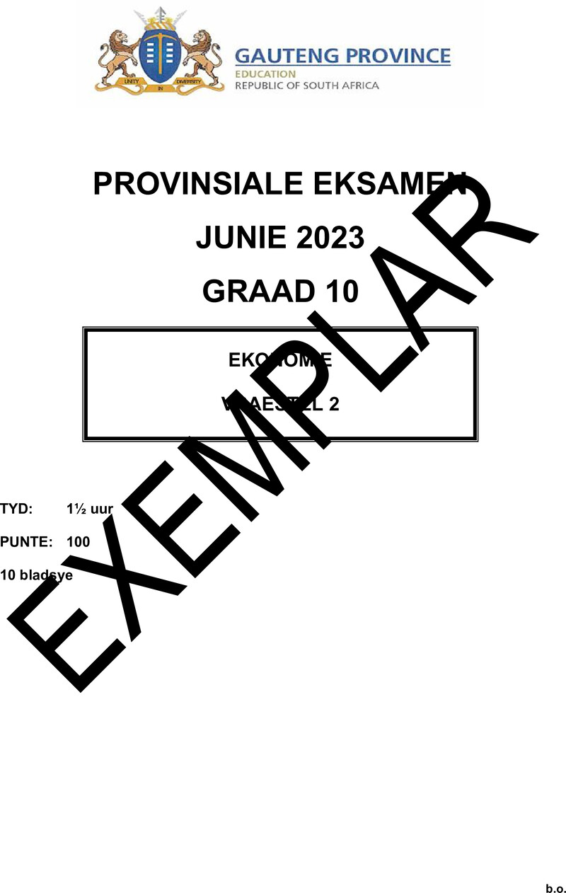 Grade 10 Economics past paper 2023 – grade 10 provincial exam economics p2 afr june 2023 qp