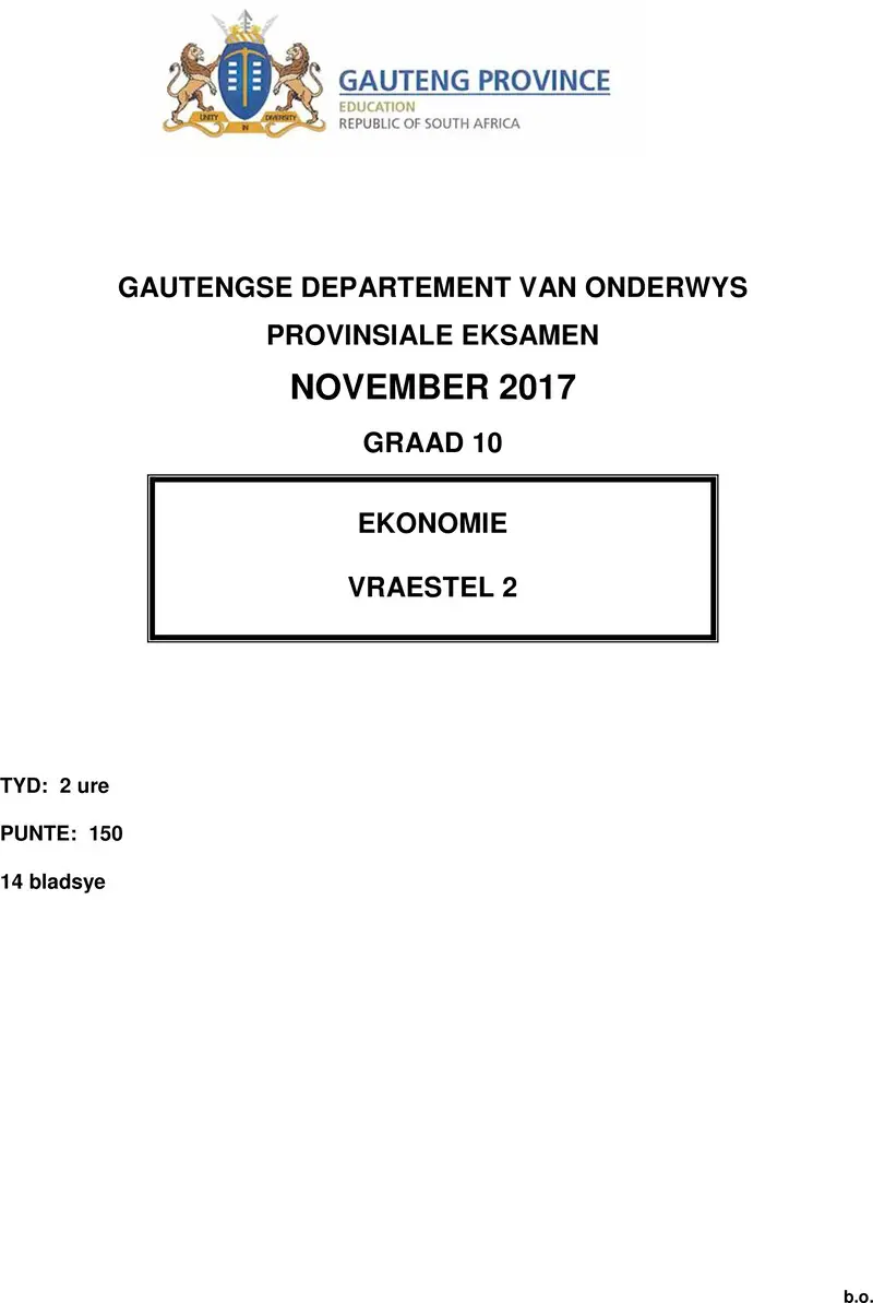 Grade 10 Economics past paper 2017 – grade 10 provincial exam economics p2 afr november 2017 qp