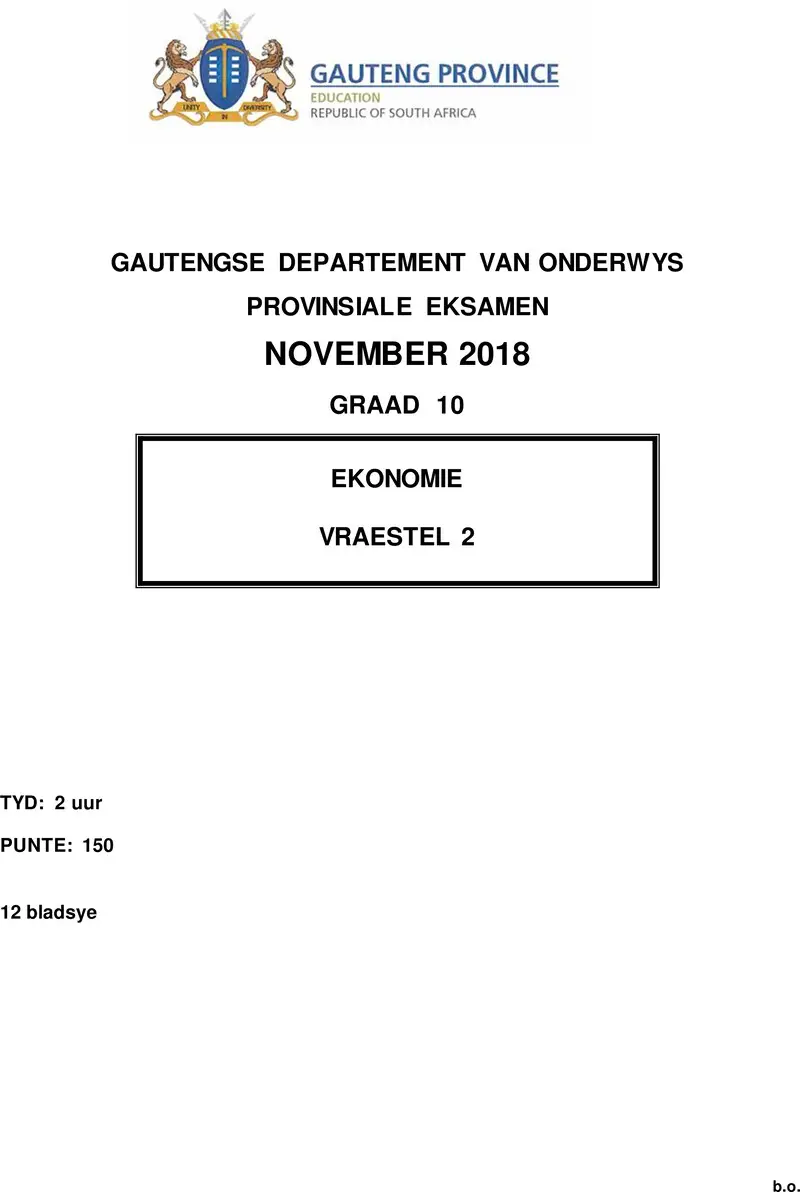 Grade 10 Economics past paper 2018 – grade 10 provincial exam economics p2 afr november 2018 qp