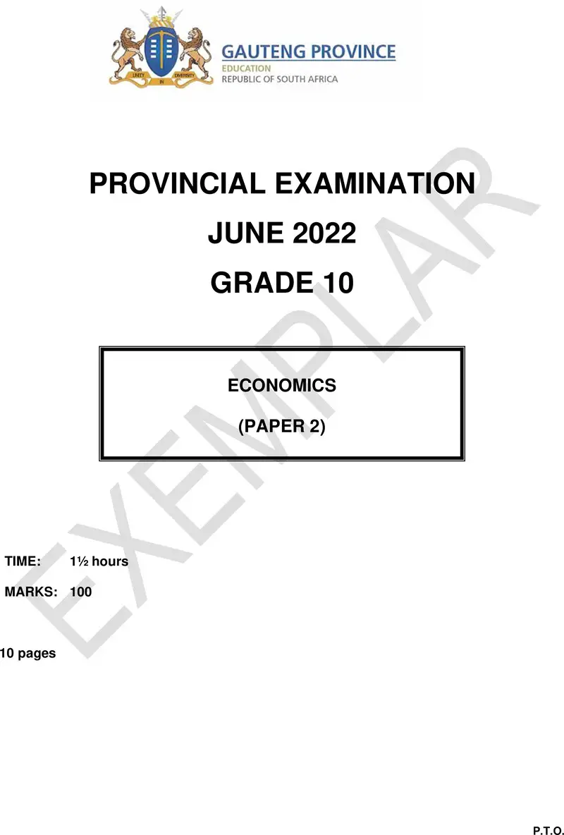 Grade 10 Economics past paper 2022 – grade 10 provincial exam economics p2 ng june 2022 qp