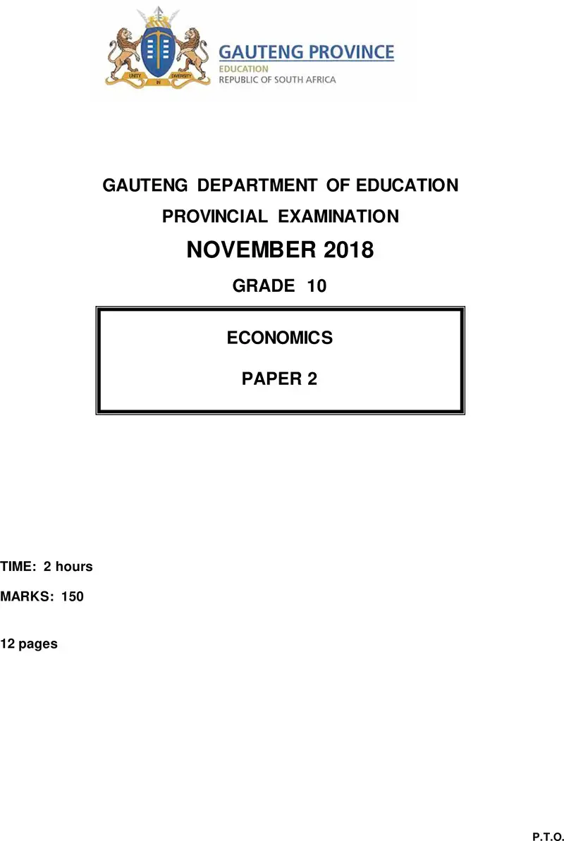 Grade 10 Economics past paper 2018 – grade 10 provincial exam economics p2 ng november 2018 qp