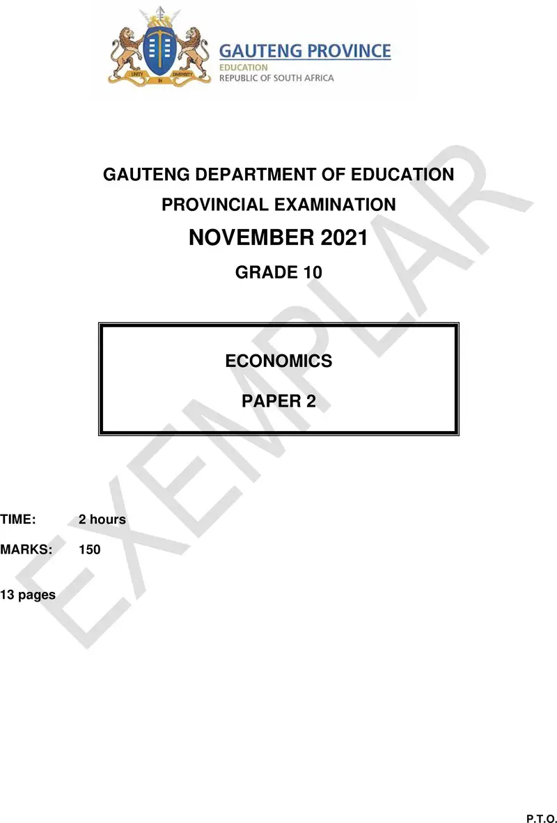 Grade 10 Economics past paper 2021 – grade 10 provincial exam economics p2 ng november 2021 qp