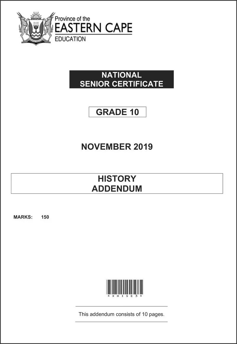 Grade 10 History past paper 2019 – grade 10 provincial exam history ng november 2019 addendum