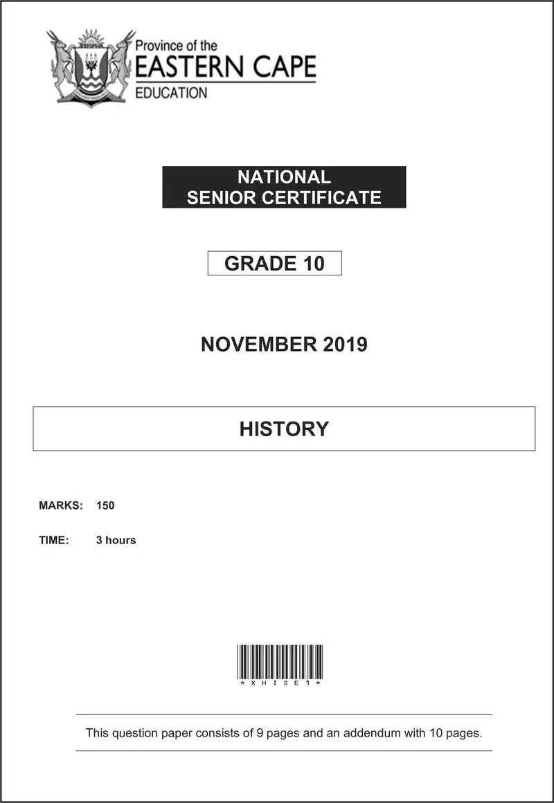 Grade 10 History past paper 2019 – grade 10 provincial exam history ng november 2019 qp