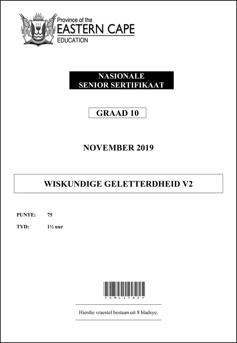 Grade 10 Mathematics past paper 2019 – grade 10 provincial exam mathematics literacy p2 afr november 2019 qp