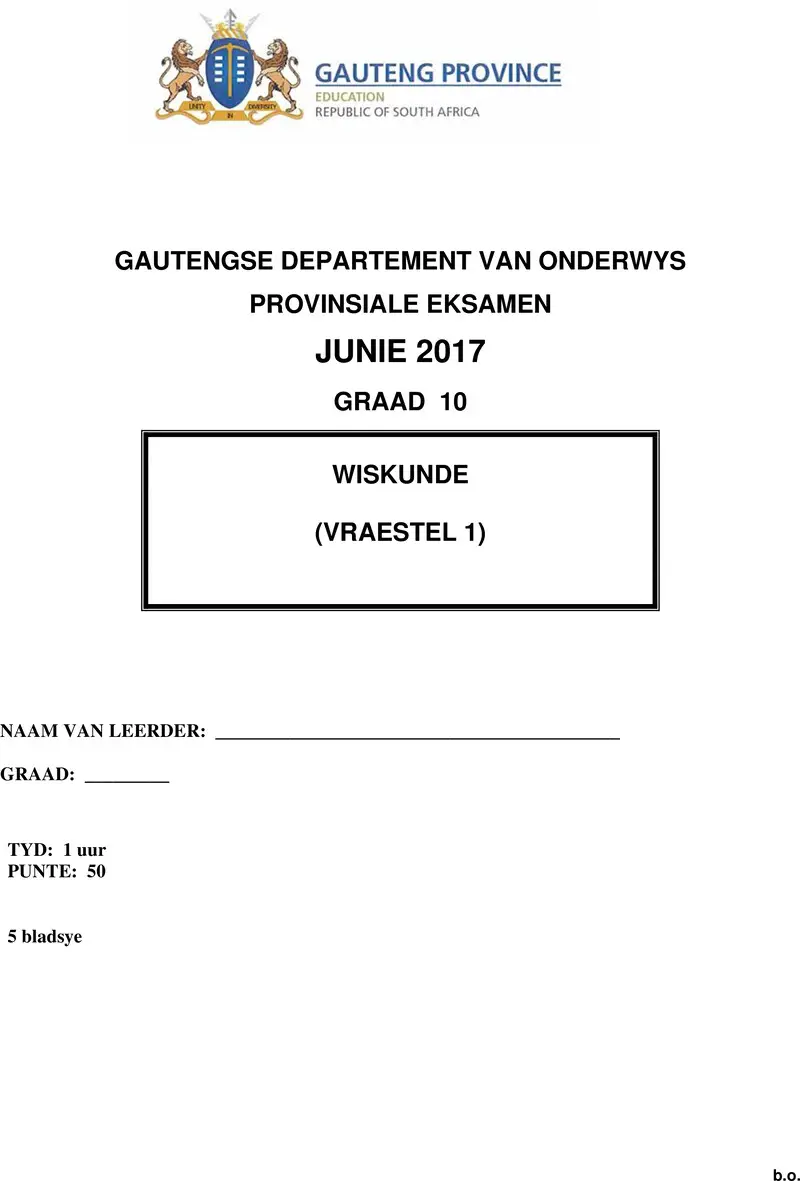 Grade 10 Mathematics past paper 2017 – grade 10 provincial exam mathematics p1 afr june 2017 qp