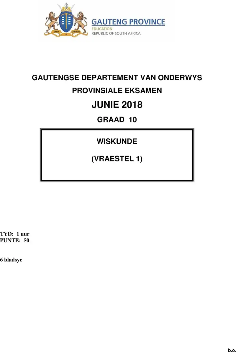 Grade 10 Mathematics past paper 2018 – grade 10 provincial exam mathematics p1 afr june 2018 qp