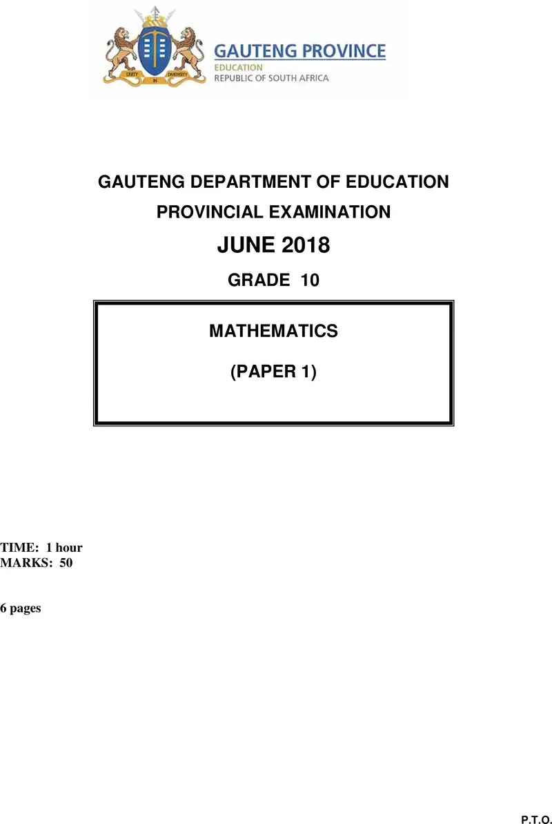 Grade 10 Mathematics past paper 2018 – grade 10 provincial exam mathematics p1 ng june 2018 qp