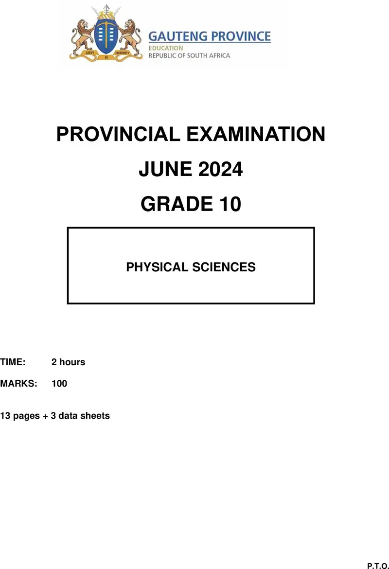 Grade 10 Physical Sciences past paper 2024 – grade 10 provincial exam physical sciences ng june 2024 qp docx