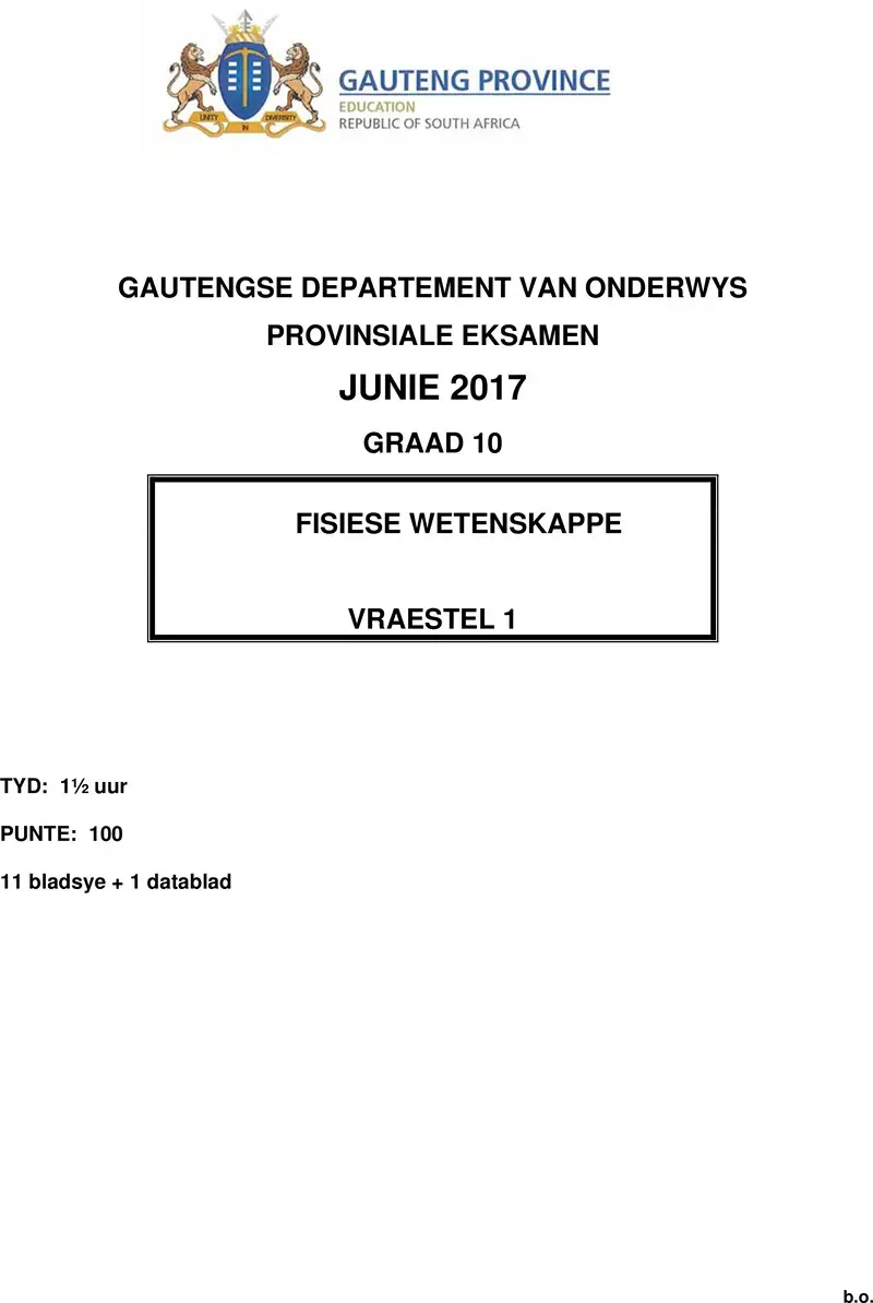 Grade 10 Physical Sciences past paper 2017 – grade 10 provincial exam physical sciences p1 afr june 2017 qp