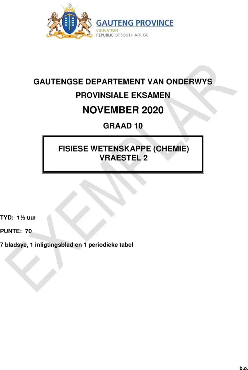 Grade 10 Physical Sciences past paper 2020 – grade 10 provincial exam physical sciences p2 afr 2020 exemplars qp