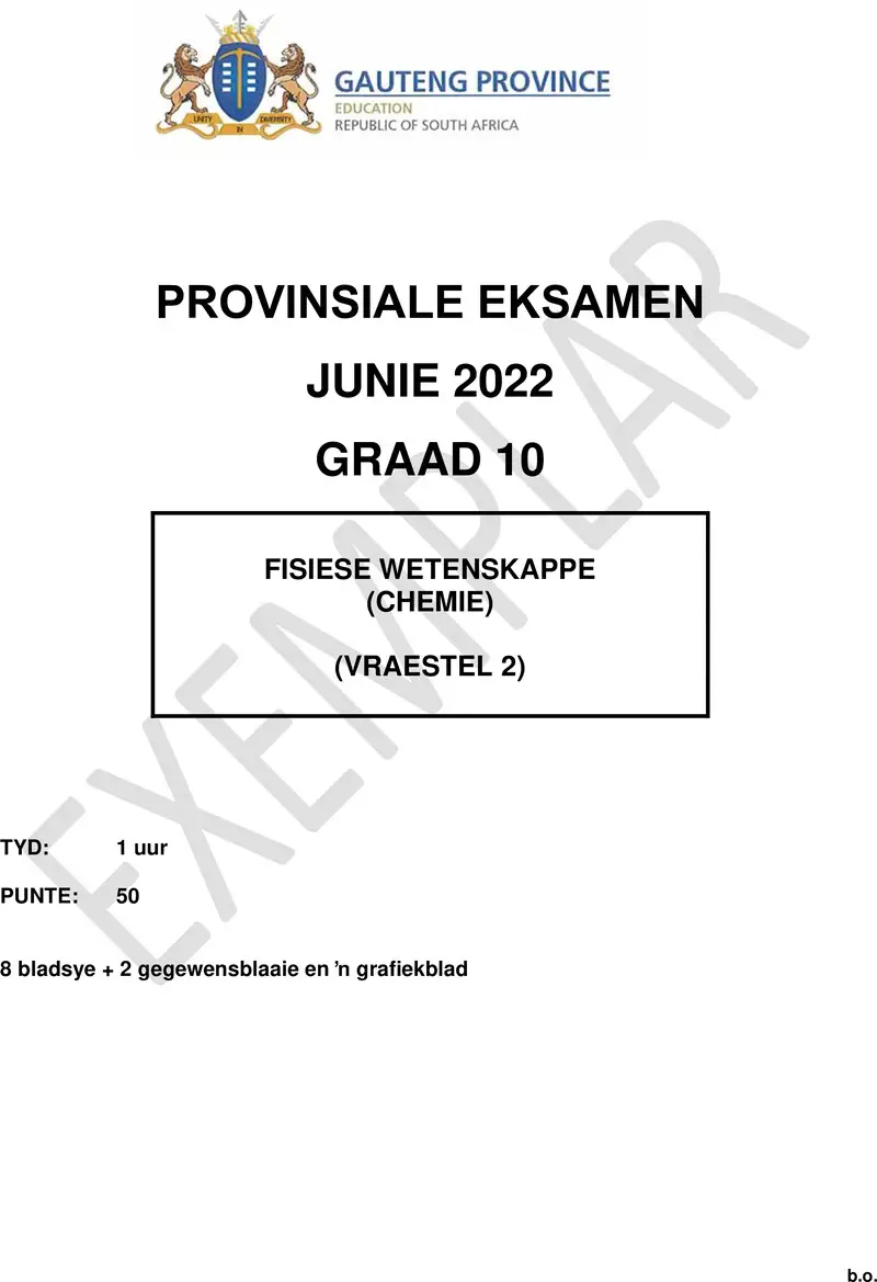 Grade 10 Physical Sciences past paper 2022 – grade 10 provincial exam physical sciences p2 afr june 2022 qp