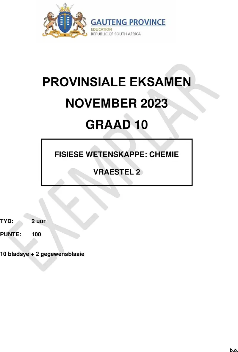 Grade 10 Physical Sciences past paper 2023 – grade 10 provincial exam physical sciences p2 afr november 2023 qp