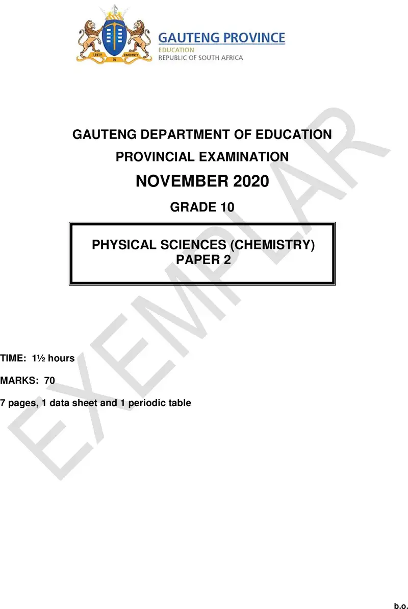 Grade 10 Physical Sciences past paper 2020 – grade 10 provincial exam physical sciences p2 ng 2020 exemplars qp