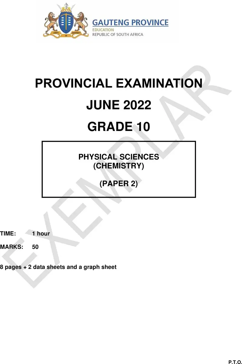 Grade 10 Physical Sciences past paper 2022 – grade 10 provincial exam physical sciences p2 ng june 2022 qp