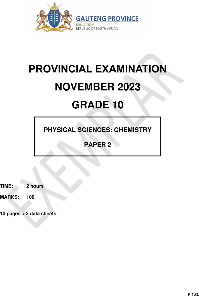 Grade 10 Physical Sciences past paper 2023 – grade 10 provincial exam physical sciences p2 ng november 2023 qp