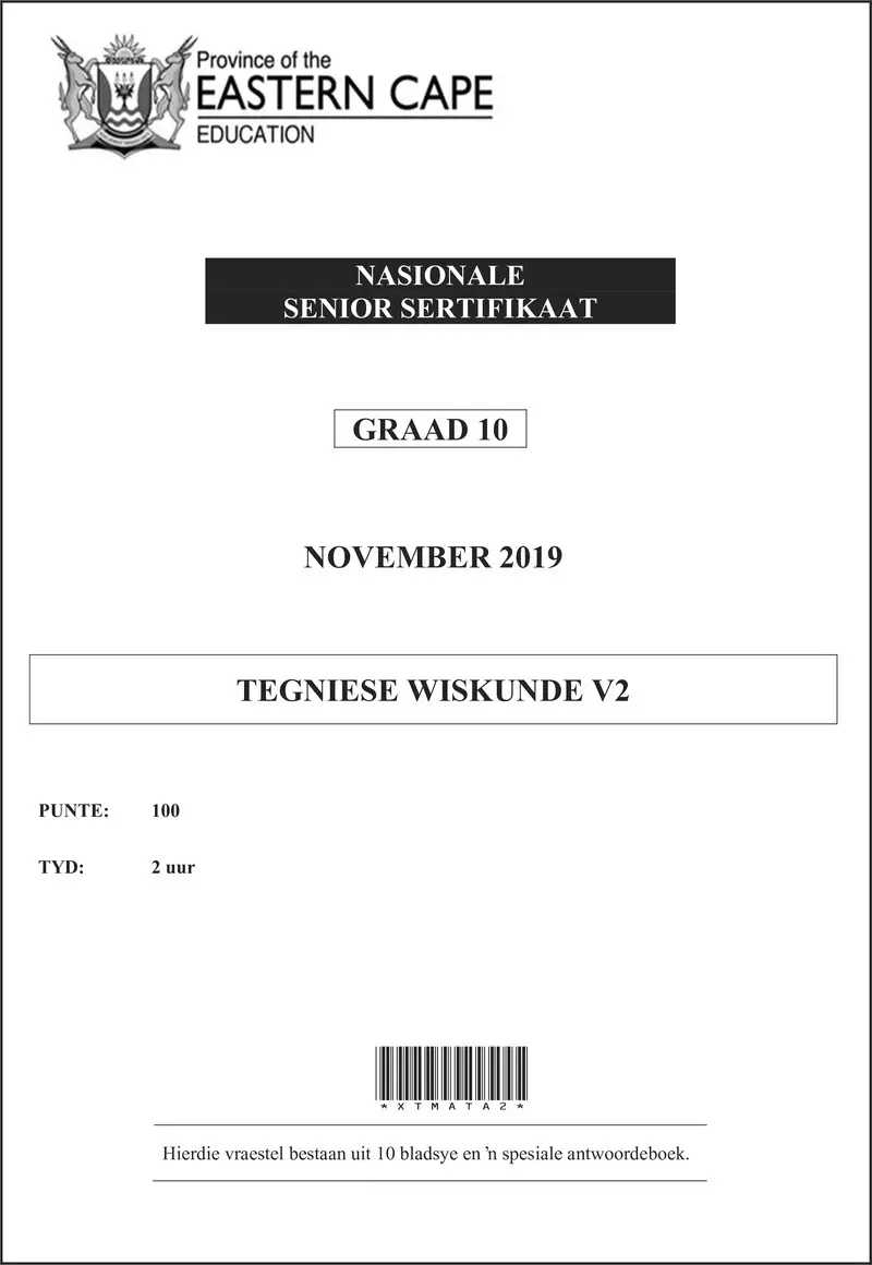 Grade 10 Wiskunde past paper 2019 – grade 10 provincial exam technical maths p2 afr november 2019 qp