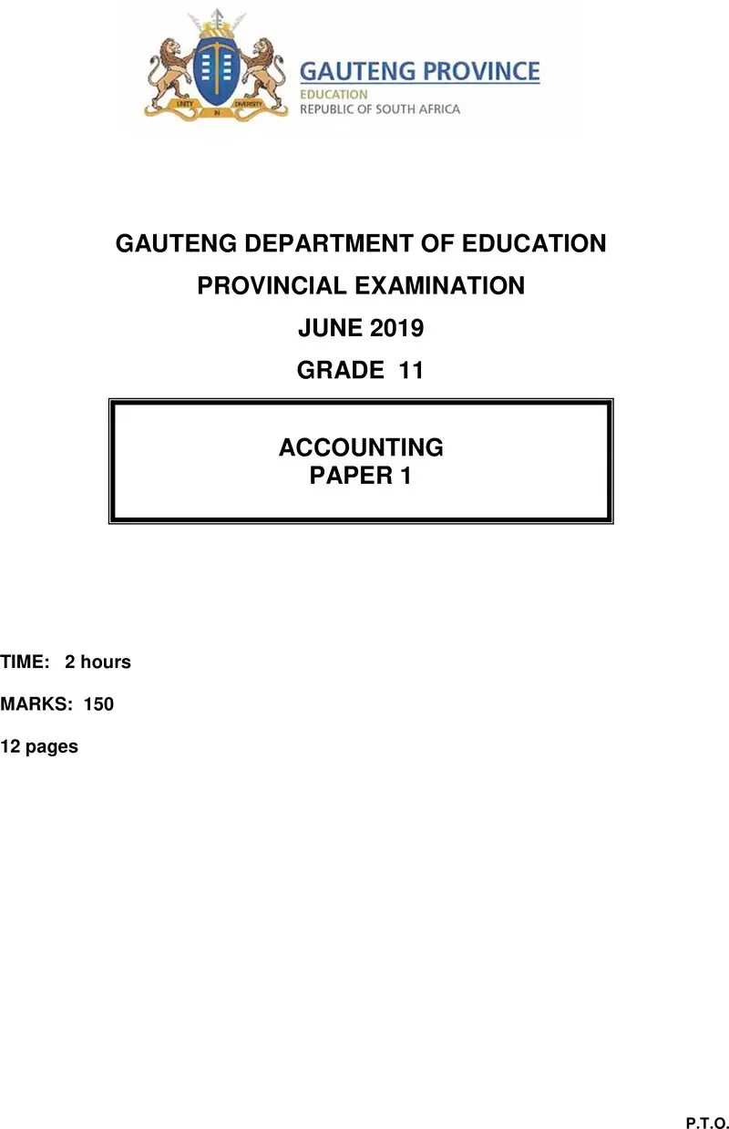 Grade 11 Accounting past paper 2019 – grade 11 provincial exam accounting p1 ng june 2019 qp
