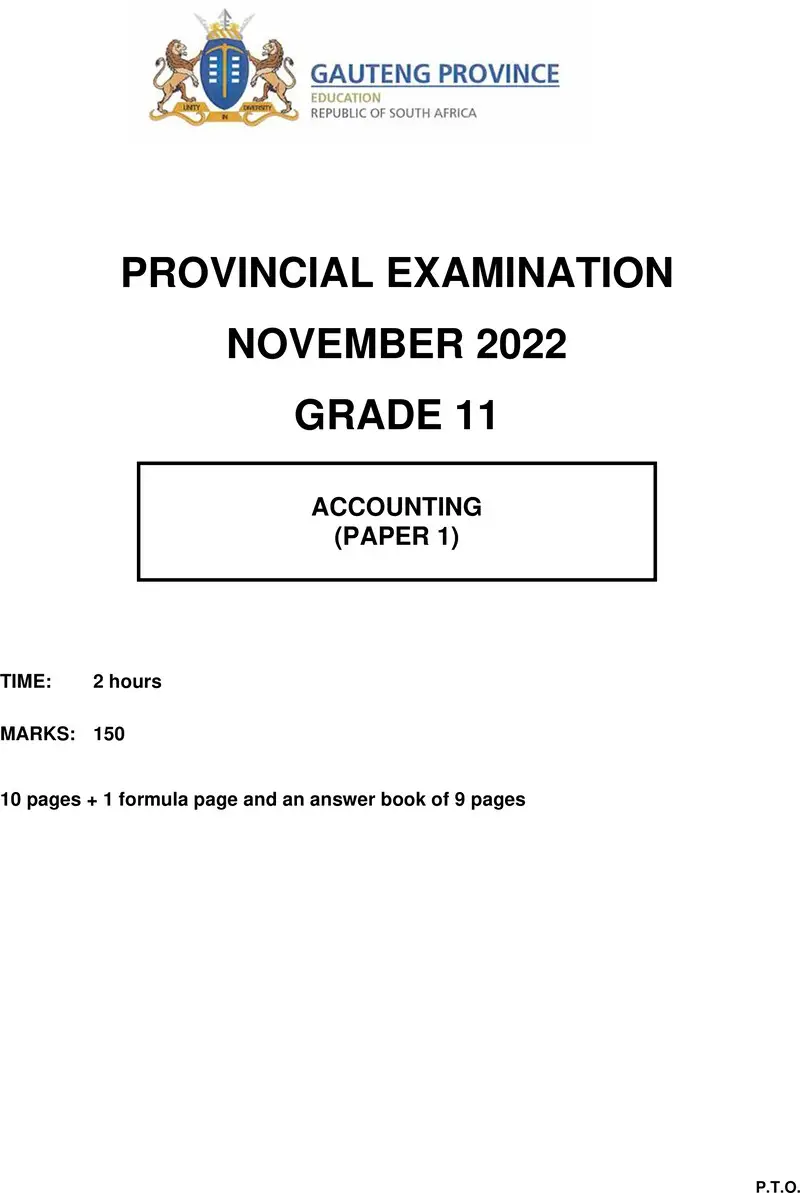 Grade 11 Accounting past paper 2022 – grade 11 provincial exam accounting p1 ng november 2022 qp