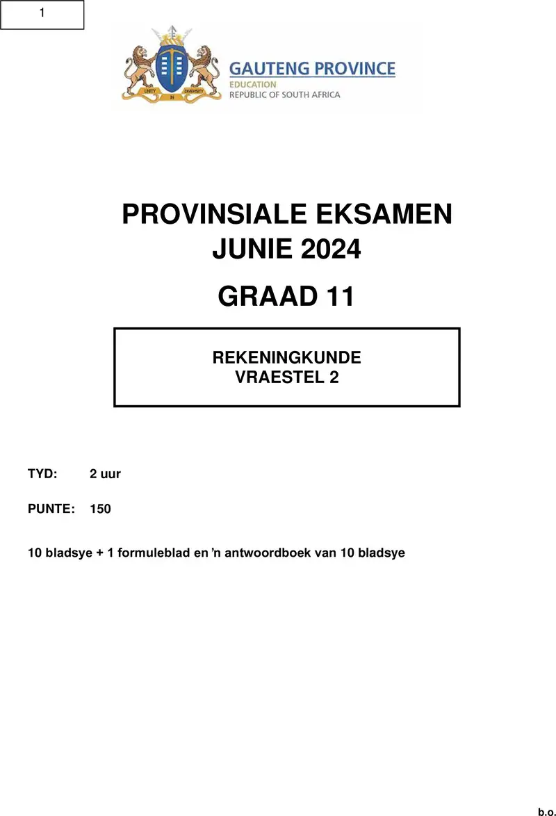 Grade 11 Accounting past paper 2024 – grade 11 provincial exam accounting p2 afr june 2024 qp