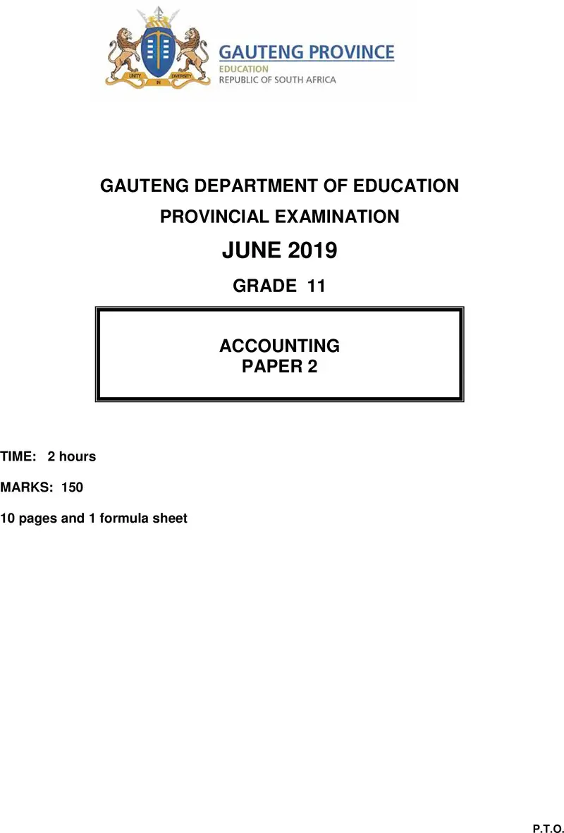 Grade 11 Accounting past paper 2019 – grade 11 provincial exam accounting p2 ng june 2019 qp