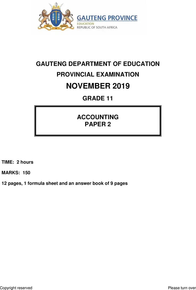Grade 11 Accounting past paper 2019 – grade 11 provincial exam accounting p2 ng november 2019 qp