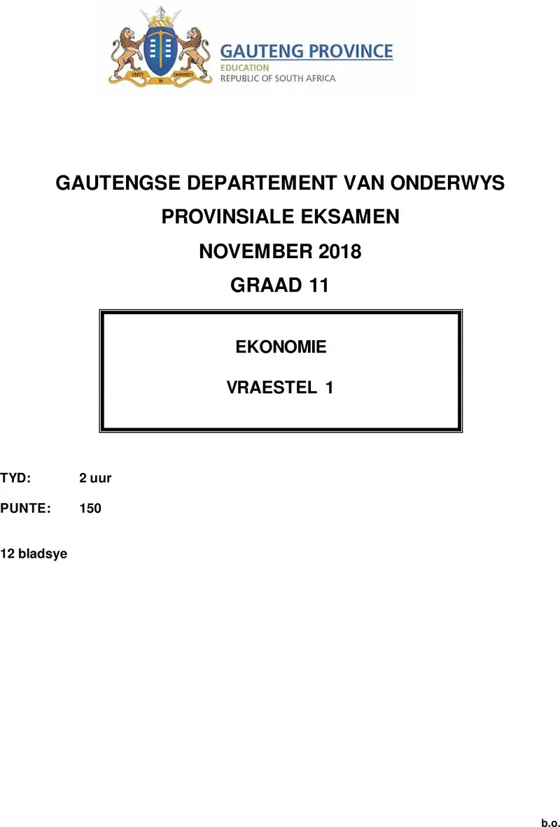 Grade 11 Economics past paper 2018 – grade 11 provincial exam economics p1 afr november 2018 qp