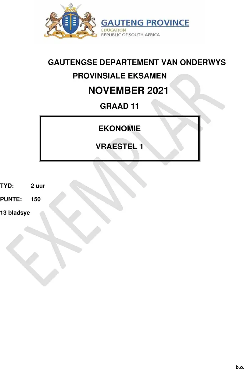 Grade 11 Economics past paper 2021 – grade 11 provincial exam economics p1 afr november 2021 qp