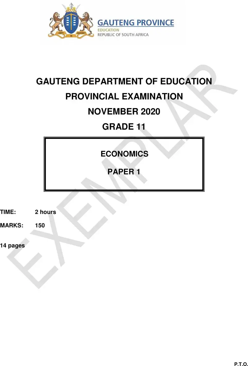 Grade 11 Economics past paper 2020 – grade 11 provincial exam economics p1 ng 2020 exemplars qp
