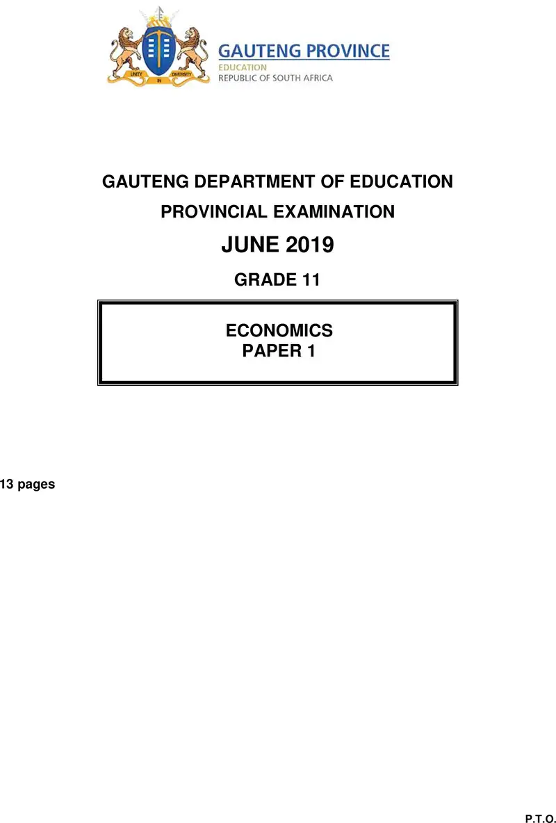 Grade 11 Economics past paper 2019 – grade 11 provincial exam economics p1 ng june 2019 qp