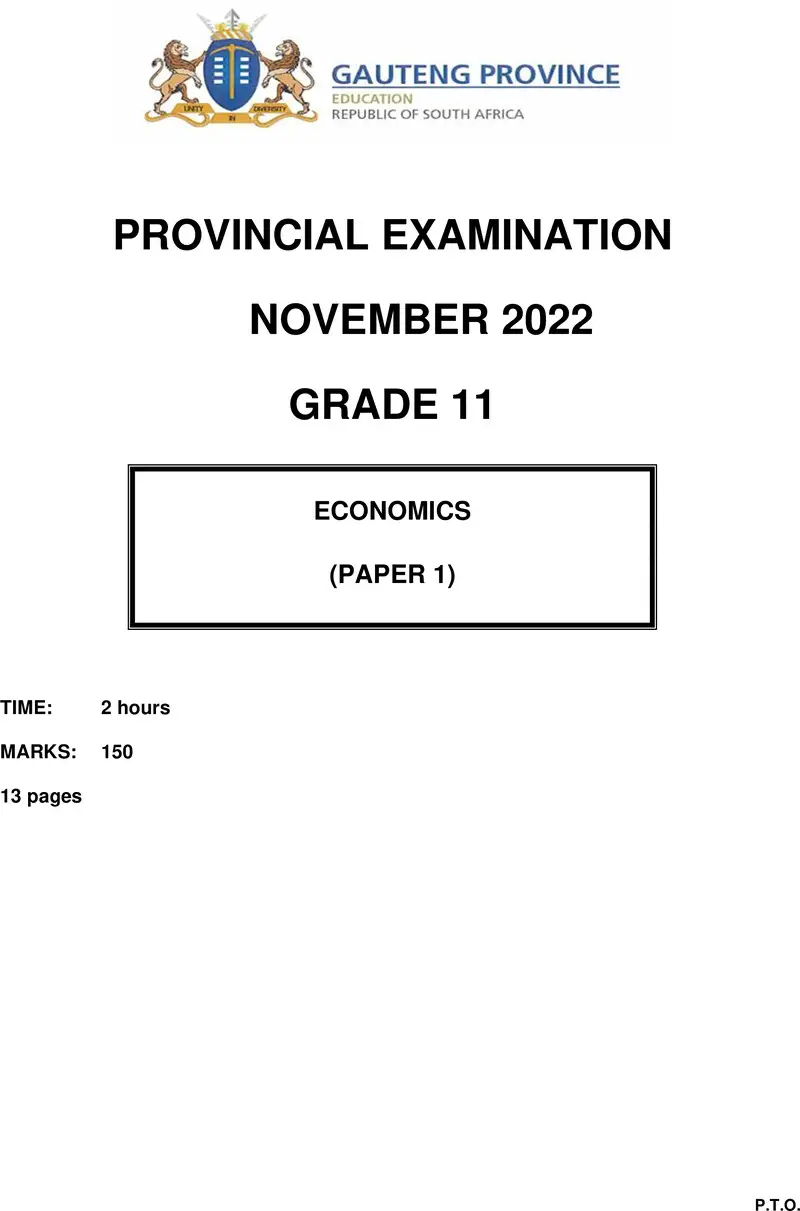 Grade 11 Economics past paper 2022 – grade 11 provincial exam economics p1 ng november 2022 qp