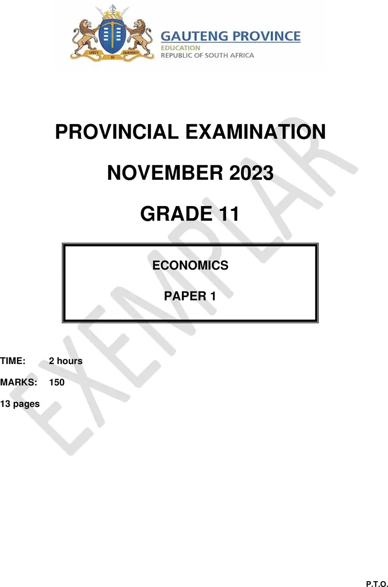 Grade 11 Economics past paper 2023 – grade 11 provincial exam economics p1 ng november 2023 qp