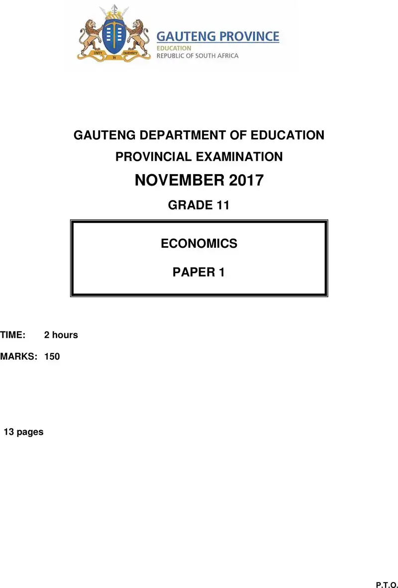 Grade 11 Economics past paper 2017 – grade 11 provincial exam economics p1 november 2017 qp