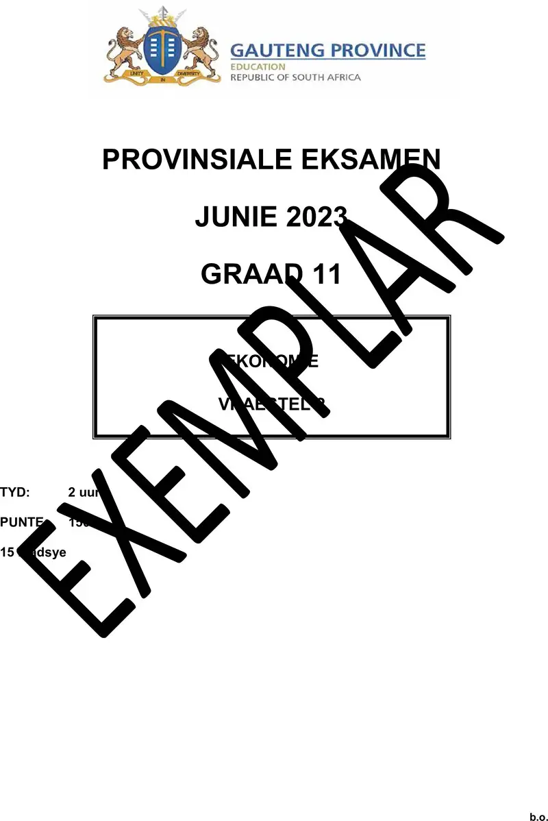 Grade 11 Economics past paper 2023 – grade 11 provincial exam economics p2 afr june 2023 qp
