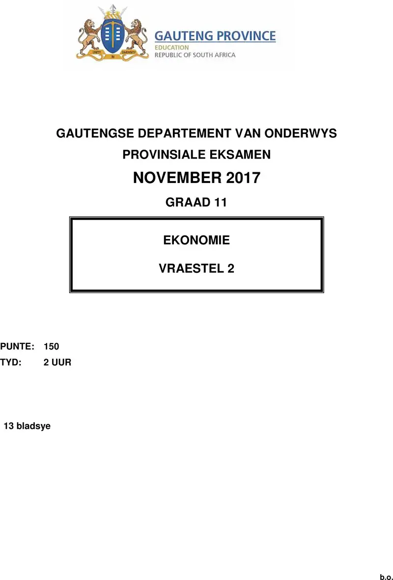 Grade 11 Economics past paper 2017 – grade 11 provincial exam economics p2 afr november 2017 qp