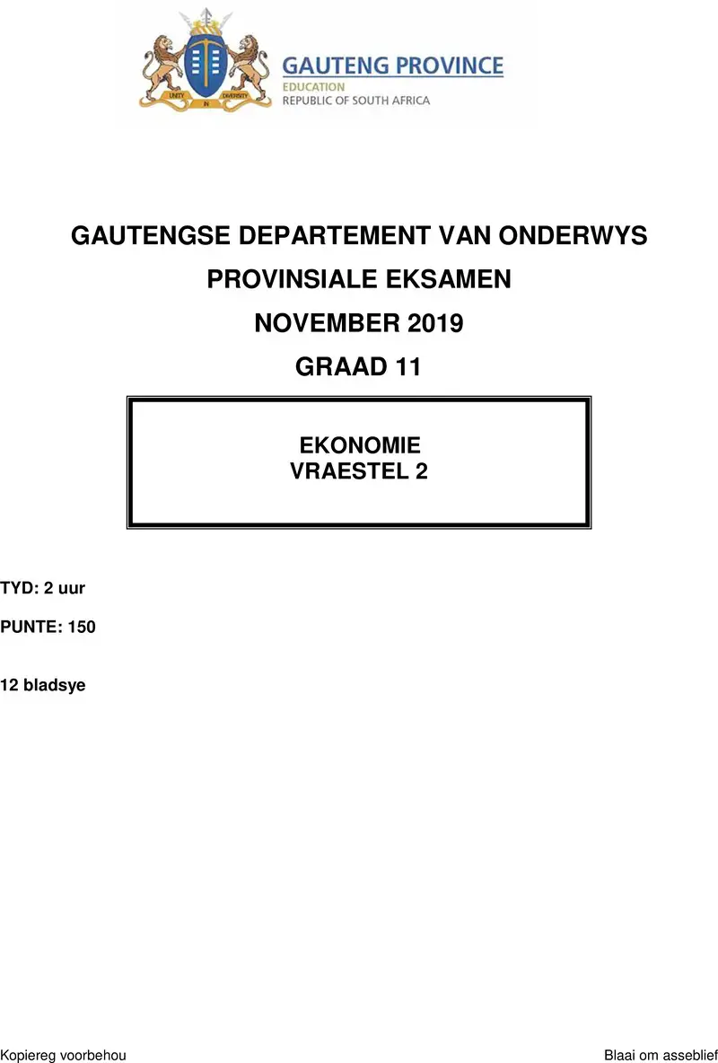 Grade 11 Economics past paper 2019 – grade 11 provincial exam economics p2 afr november 2019 qp
