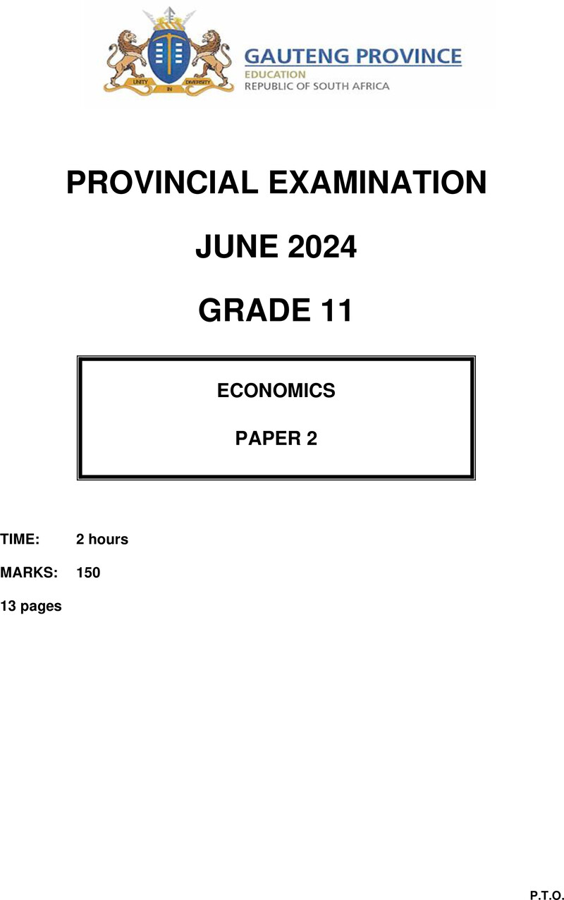 Grade 11 Economics past paper 2024 – grade 11 provincial exam economics p2 ng june 2024 qp